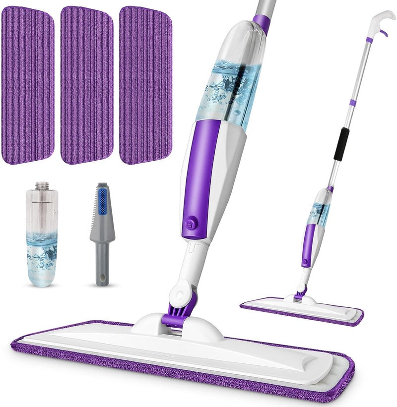 Panda Grip Spray Mops for Floor Cleaning Floor Mop with a Refillable Spray Bottle and 3 Washable Microfiber Pads Home or Commercial Use Dry Wet Flat Mop for Hardwood Laminate Wood (Purple) - Image 1